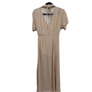 New friends colony NFC Peach  cottagecore maxi dress L Chiffon Lace Up Neck‎